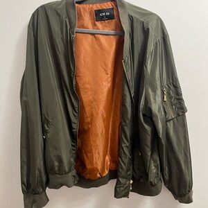 Acne Dark Green Bomber Jacket with Orange Lining